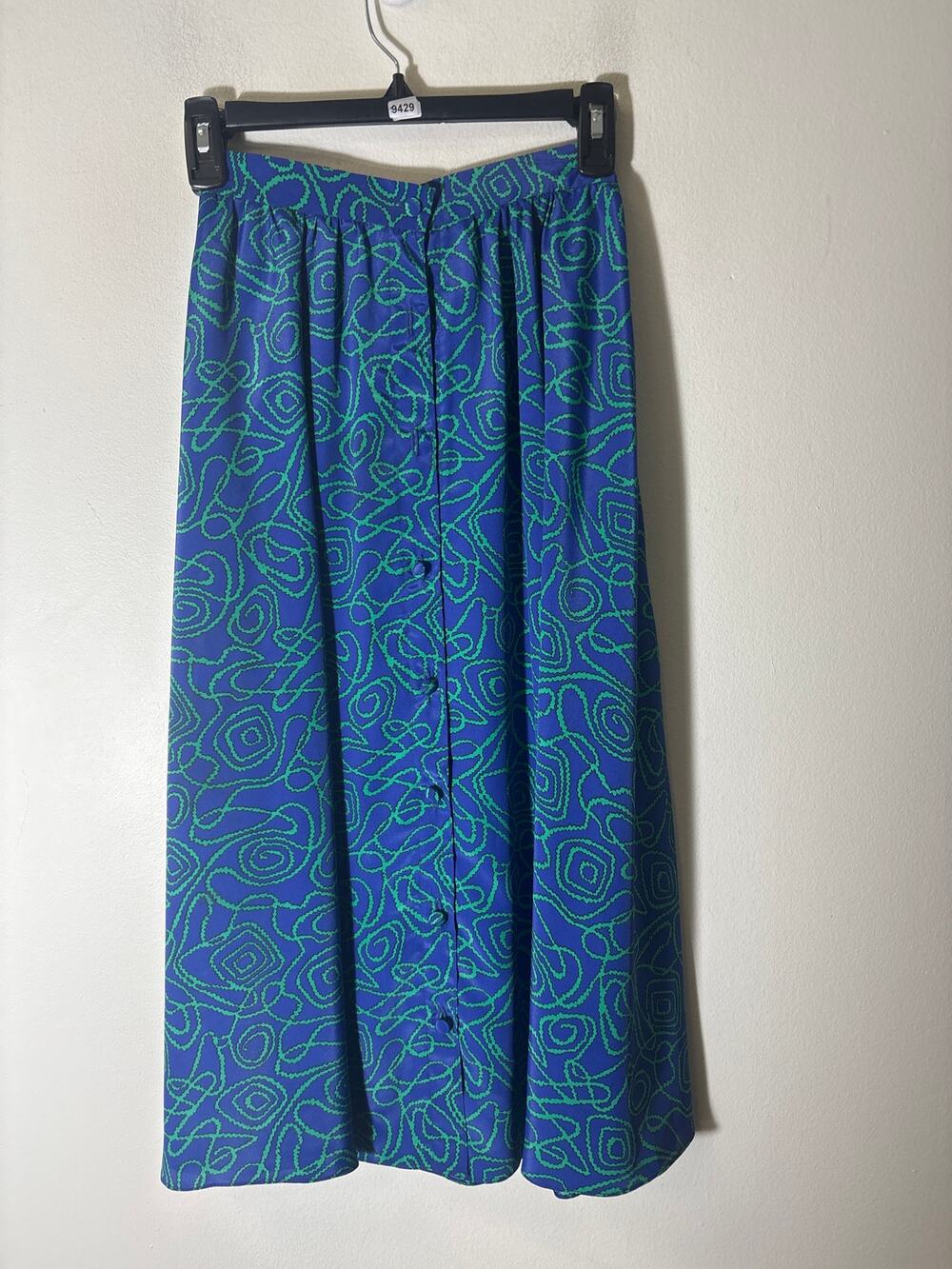 Doncaster Blue and Green Front Button Down Midi Skirt Sz 4
